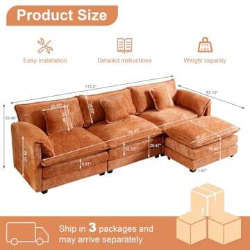 GNIXUU 112" Oversized Sectional Sofa Cloud Couch for Living Room, Modern Chenille L Shaped Couch, Co...
