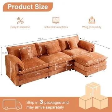 GNIXUU 112" Oversized Sectional Sofa Cloud Couch for Living Room, Modern Chenille L Shaped Couch, Co...