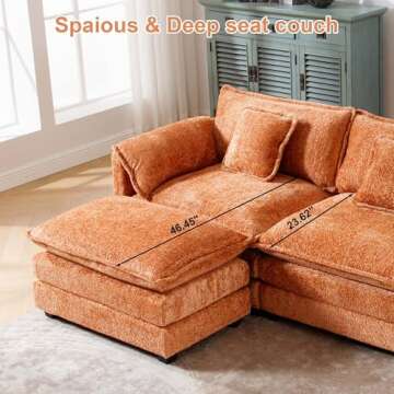 GNIXUU 112" Oversized Sectional Sofa Cloud Couch for Living Room, Modern Chenille L Shaped Couch, Comfy Boucle Modular Sofa Sleeper with Moveable Ottoman & Memory Foam(Orange)