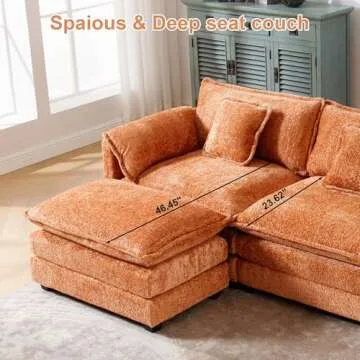 GNIXUU 112" Oversized Sectional Sofa Cloud Couch for Living Room, Modern Chenille L Shaped Couch, Comfy Boucle Modular Sofa Sleeper with Moveable Ottoman & Memory Foam(Orange)