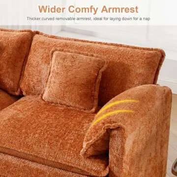 GNIXUU 112" Oversized Sectional Sofa Cloud Couch for Living Room, Modern Chenille L Shaped Couch, Comfy Boucle Modular Sofa Sleeper with Moveable Ottoman & Memory Foam(Orange)
