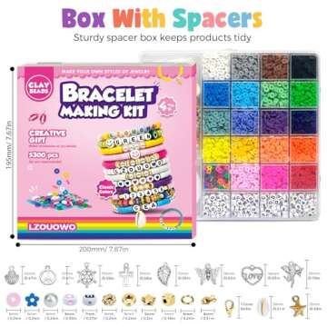 LZOUOWO 5300 Clay Beads Bracelet Making Aesthetic Kit, Polymer Heishi Preppy Letter Beads for Friendship Bracelet, Pearl Disc Beads Charms for Jewelry Making, DIY Creative Gift for Girls 8-12 Teens