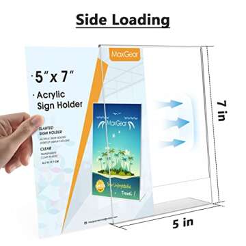 MaxGear Acrylic Sign Holder, 5 X 7 inches Clear Plastic Paper Holder, Slant Back Design Table Acryli...
