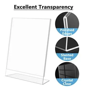 MaxGear Acrylic Sign Holder, 5 X 7 inches Clear Plastic Paper Holder, Slant Back Design Table Acrylic Frames Plastic Display Stand for Office, Home, Store, Restaurant, Vertical, 12 Pack