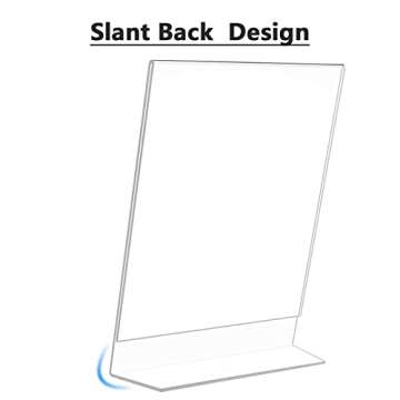MaxGear Acrylic Sign Holder, 5 X 7 inches Clear Plastic Paper Holder, Slant Back Design Table Acrylic Frames Plastic Display Stand for Office, Home, Store, Restaurant, Vertical, 12 Pack