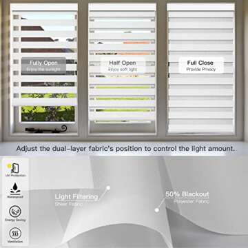 Tokblind Motorized Zebra Blinds with Remote Control, Electric Dual Layer Sheer Roller Shade Compatible with Alexa Google via Hub, Smart Day and Night Blind for Windows, Customized Size (White)