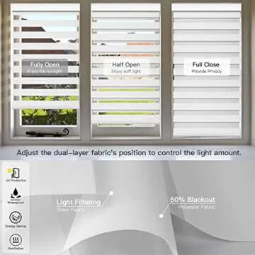 Tokblind Motorized Zebra Blinds with Remote Control, Electric Dual Layer Sheer Roller Shade Compatible with Alexa Google via Hub, Smart Day and Night Blind for Windows, Customized Size (White)