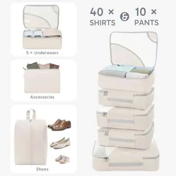 ALL INCLUDED 10 Set Durable Packing Cubes for Suitcases,OlarHike Essentials for Travel, UPGRADED Anti-Tear Stitching, NEW Improved Luggage Packing Organizers for Travel Accessories(Cream)