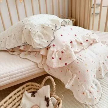 BuLuTu Muslin Cotton Kids Toddler Pillowcase 1 Pack, Soft Breathable Travel Pillowcase for Kids Child Pillow Cover for Sleeping Fit Pillow Sized 16"x 22", Heart Pattern, Envelope Closure