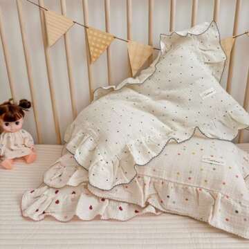 BuLuTu Muslin Cotton Kids Toddler Pillowcase 1 Pack, Soft Breathable Travel Pillowcase for Kids Child Pillow Cover for Sleeping Fit Pillow Sized 16"x 22", Heart Pattern, Envelope Closure