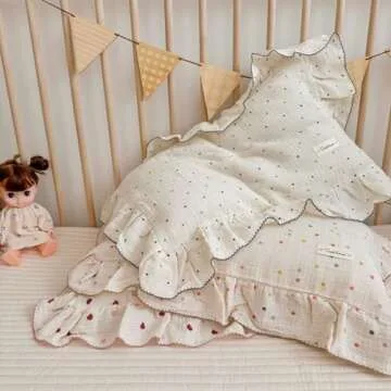 BuLuTu Muslin Cotton Kids Toddler Pillowcase 1 Pack, Soft Breathable Travel Pillowcase for Kids Child Pillow Cover for Sleeping Fit Pillow Sized 16"x 22", Heart Pattern, Envelope Closure