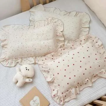 BuLuTu Muslin Cotton Kids Toddler Pillowcase 1 Pack, Soft Breathable Travel Pillowcase for Kids Child Pillow Cover for Sleeping Fit Pillow Sized 16"x 22", Heart Pattern, Envelope Closure