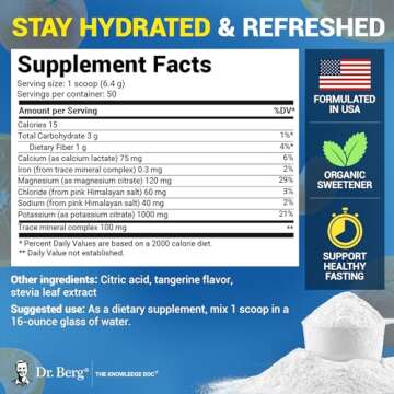 Dr. Berg Zero Sugar Hydration Keto Electrolyte Powder - Enhanced w/ 1000 mg of Potassium & Real Pink Himalayan Salt (NOT Table Salt) - Tangerine Flavor Hydration Drink Mix Supplement - 50 Servings