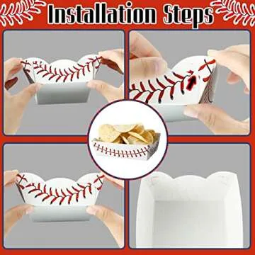 60 Pack Baseball Party Supplies Set Birthday Decorations Disposable Boats Paper Food Serving Tray for Concession Food, Condiment, Carnivals (Baseball)