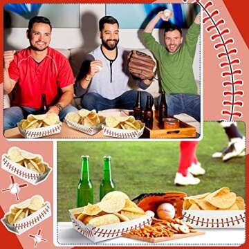 60 Pack Baseball Party Supplies Set Birthday Decorations Disposable Boats Paper Food Serving Tray for Concession Food, Condiment, Carnivals (Baseball)