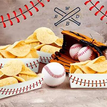 60 Pack Baseball Party Supplies Set Birthday Decorations Disposable Boats Paper Food Serving Tray for Concession Food, Condiment, Carnivals (Baseball)