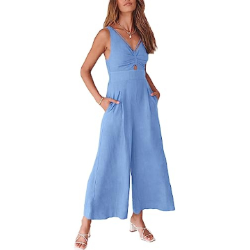 ANRABESS Women's Summer Wide Leg Linen Jumpsuits Dressy V Neck Sleeveless Casual Pants Rompers 2025 ...