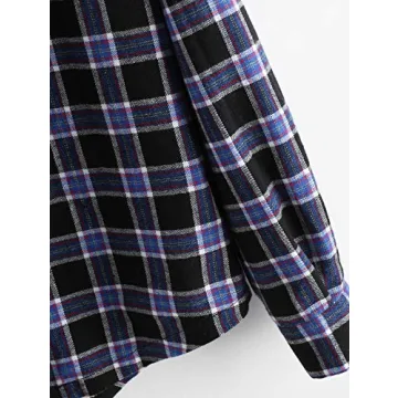 ZAFUL Men's Casual Plaid Fleece Jacket Unisex Men Drawstring Hooded Coat Fuzzy Hoodie