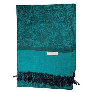 Plum Feathers Tapestry Ethnic Paisley Pattern Pashmina Scarf teal