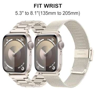 TRUMiRR Band Sets for Apple Watch Series 10 42mm / 9 8 7 41mm Starlight Women, 2 Pack Solid Stainles...