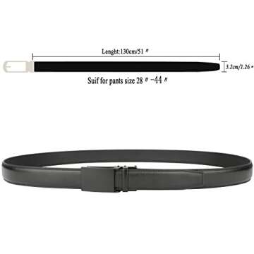 HIMI Comfort Leather Ratchet Dress Belt - Suit Pant Size 28"-44"