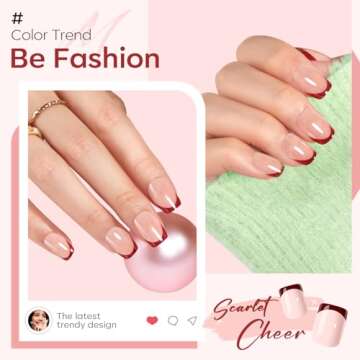 Modelones Press on Nails, Red Chrome French Short Square Fake Nails, Spring Easter Reusable Nail Kit...