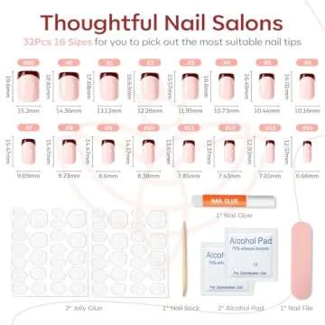 Modelones Press on Nails, Red Chrome French Short Square Fake Nails, Spring Easter Reusable Nail Kit with Nail Glue Adhesive Tabs Mini Nail File, Nails Press Ons 32Pcs16 Sizes, Women Girl Gift