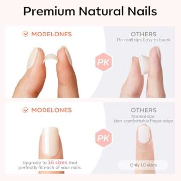 Modelones Press on Nails, Red Chrome French Short Square Fake Nails, Spring Easter Reusable Nail Kit with Nail Glue Adhesive Tabs Mini Nail File, Nails Press Ons 32Pcs16 Sizes, Women Girl Gift