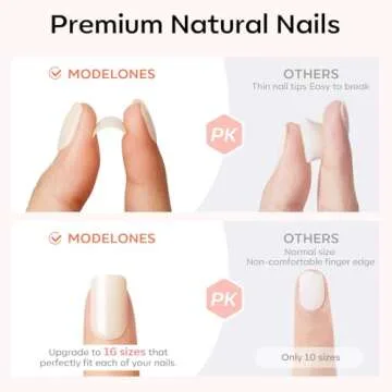 Modelones Press on Nails, Red Chrome French Short Square Fake Nails, Spring Easter Reusable Nail Kit with Nail Glue Adhesive Tabs Mini Nail File, Nails Press Ons 32Pcs16 Sizes, Women Girl Gift