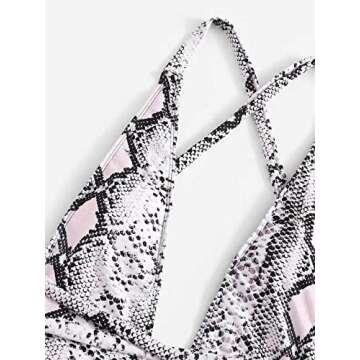 SweatyRocks Women's Sexy Bathing Suits Criss Cross Tie Knot Front Deep V Open Back Leopard One Piece Swimwear Snakeskin Medium