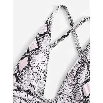 SweatyRocks Women's Sexy Bathing Suits Criss Cross Tie Knot Front Deep V Open Back Leopard One Piece Swimwear Snakeskin Medium