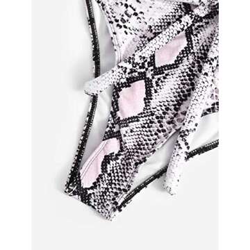 SweatyRocks Women's Sexy Bathing Suits Criss Cross Tie Knot Front Deep V Open Back Leopard One Piece Swimwear Snakeskin Medium