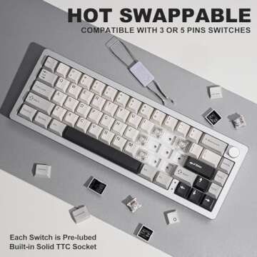 YUNZII AL66 Wireless Mechanical Keyboard,65% Knob Control Aluminum Gaming Keyboard BT/2.4G/Wired Hot Swappable Pre-lubed Switches, Gasket Mounted RGB Keyboard for Win/Mac(Milk Switch, Silver)