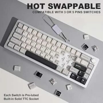 YUNZII AL66 Wireless Mechanical Keyboard,65% Knob Control Aluminum Gaming Keyboard BT/2.4G/Wired Hot Swappable Pre-lubed Switches, Gasket Mounted RGB Keyboard for Win/Mac(Milk Switch, Silver)