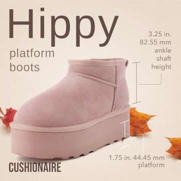 CUSHIONAIRE Hippy Women’s Platform Ankle Boots – Genuine Suede, Faux Fur Lining, Cozy Winter Sli...