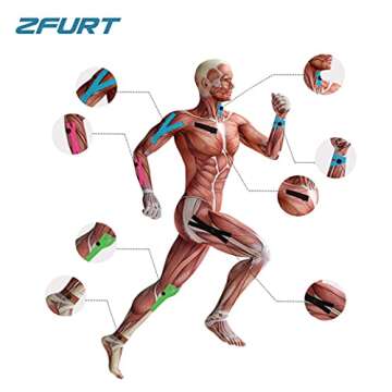 ZFURT Breathable Cotton Kinesiology Tape | Hypoallergenic, Latex Free, Elastic Sports Tape | Excellent Support for Body Pain Relief and Prevent Sport Injury (Black (1 Roll))