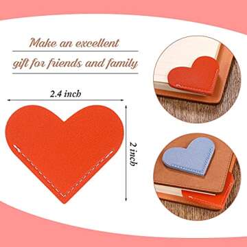 6 Pieces Leather Heart Corner Bookmark for Women Cute Handmade Bookmarks for Reading Lovers Book Clu...