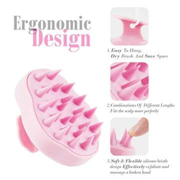 Shampoo Brush, Silicone Scalp Massager Hair Brush Head Massager Hair Growth Scrubber for Straight Curly Long Short Thick Thin Wet Dry Hair for Men Women Kids Pets, Pink
