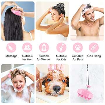 Shampoo Brush, Silicone Scalp Massager Hair Brush Head Massager Hair Growth Scrubber for Straight Curly Long Short Thick Thin Wet Dry Hair for Men Women Kids Pets, Pink