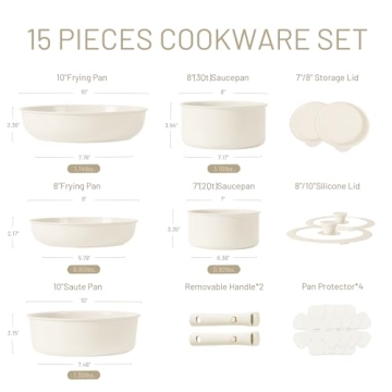 CAROTE 15pcs Ceramic Non Stick Cookware Set for RVs