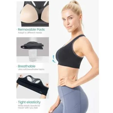 Fittin Womens Padded Sports Bras Wire Free with Removable Pads Grey ,Medium, Pack of 3