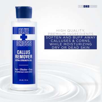 Blue Cross Callus Remover Gel for Feet or Heel, Extra Strength Professional Nail Care, File, Shaver,...