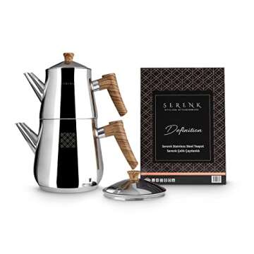 Serenk Stainless Steel 3 qt(101 fl oz) Turkish Tea Pot Sets With Two Lids And NonSlip Bakelite Handl...