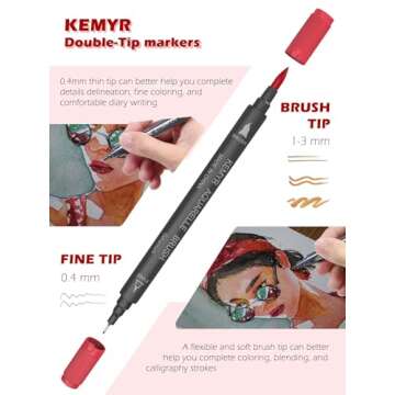 KEMYR Dual Tip Markers Set - 80 Colors for Coloring