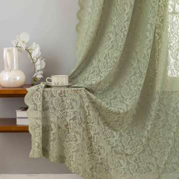ALIGOGO Sage Green Lace Curtains - Elegant Boho Floral Design for Home