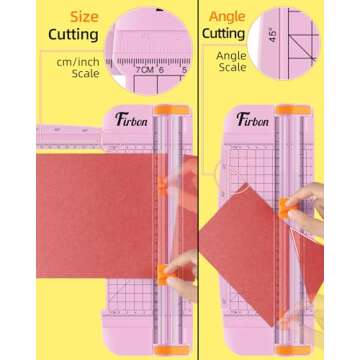 Firbon Pink A5 Paper Cutter, Straight Small Paper Trimmer with Side Ruler for Scrapbooking Craft, Paper, Coupon, Label, Cardstock