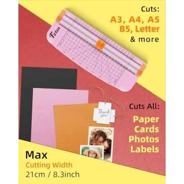 Firbon Pink A5 Paper Cutter, Straight Small Paper Trimmer with Side Ruler for Scrapbooking Craft, Paper, Coupon, Label, Cardstock