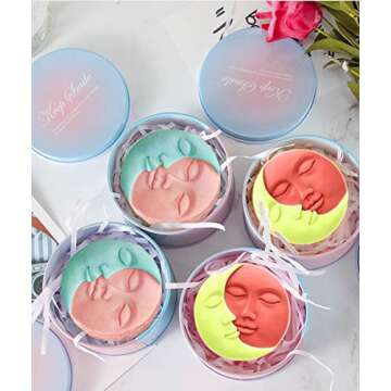 Newmemo Sun & Moon Silicone Soap Molds 2pcs Crescent Moon Face Silicone Soap Mold Craft Art Molds for Homemade Lotion Bar, Bath Bombs Polymer Clay DIY Candle Resin Making Wax Candy Chocolate (2)