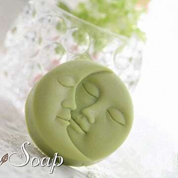 Newmemo Sun & Moon Silicone Soap Molds 2pcs Crescent Moon Face Silicone Soap Mold Craft Art Molds for Homemade Lotion Bar, Bath Bombs Polymer Clay DIY Candle Resin Making Wax Candy Chocolate (2)