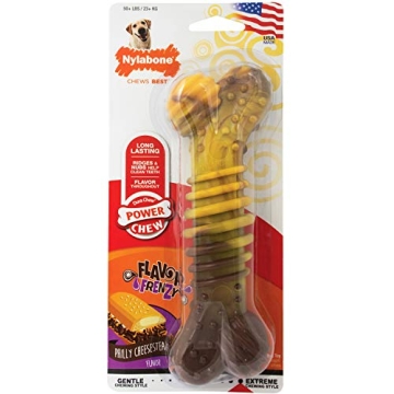 Nylabone Flavor Frenzy Dental Bone Power Chew Toy, Dog Toys for Aggressive Chewers, Philly Cheeseste...